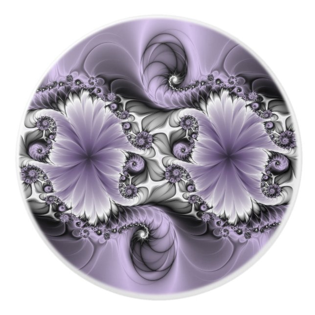 Lilac Illusion Abstraktes florales Fraktal Kunstfa Keramikknauf (Vorderseite)