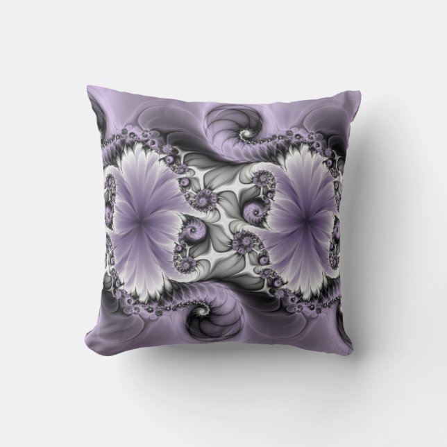 Lilac Illusion Abstraktes florales Fraktal Kunstfa Kissen (Vorderseite)