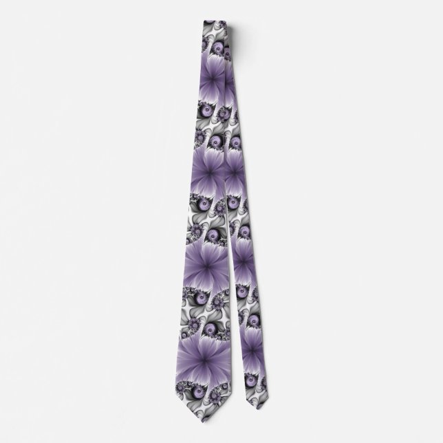 Lilac Illusion Abstraktes florales Fraktal Kunstfa Krawatte (Vorderseite)