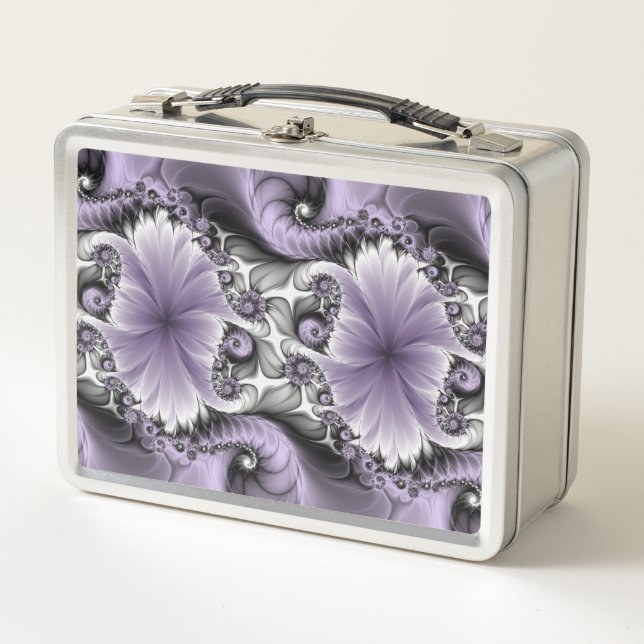 Lilac Illusion Abstraktes florales Fraktal Kunstfa Metall Brotdose (Vorderseite)