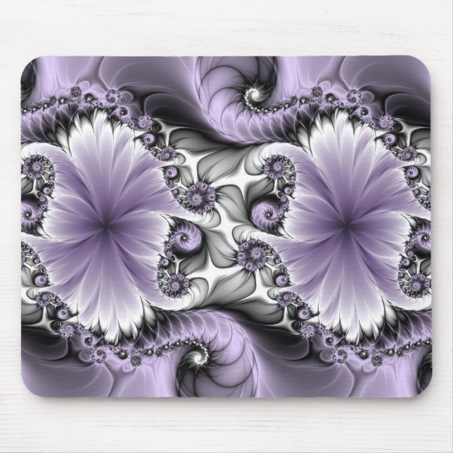 Lilac Illusion Abstraktes florales Fraktal Kunstfa Mousepad (Vorne)