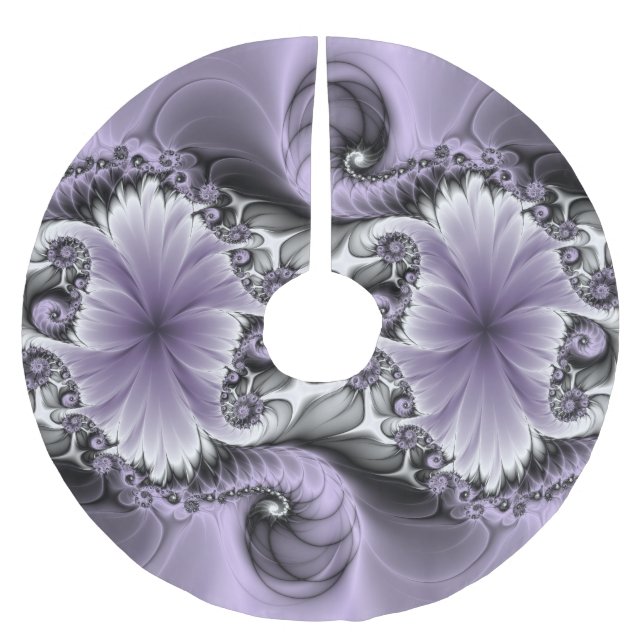 Lilac Illusion Abstraktes florales Fraktal Kunstfa Polyester Weihnachtsbaumdecke (Vorderseite)