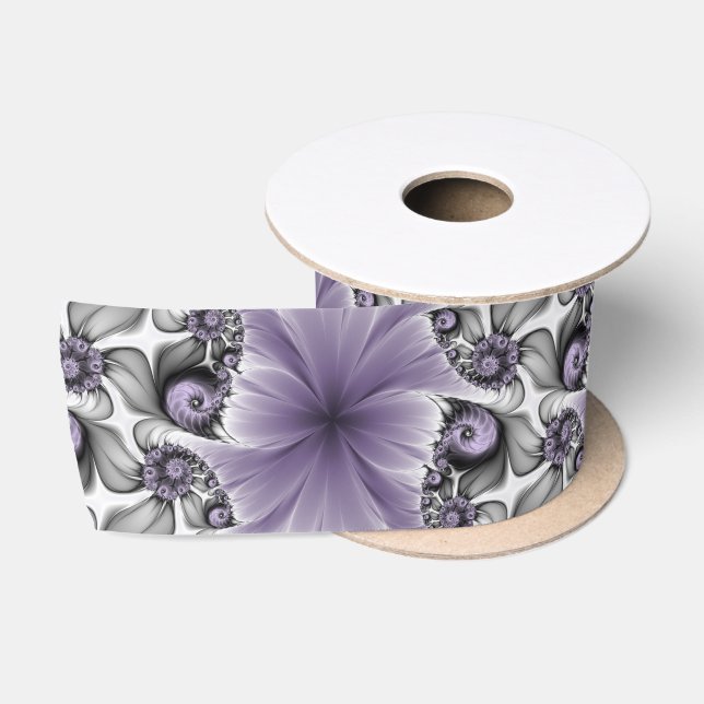 Lilac Illusion Abstraktes florales Fraktal Kunstfa Satinband (Spule)