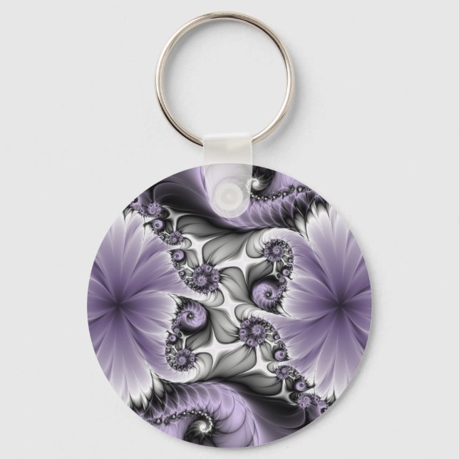 Lilac Illusion Abstraktes florales Fraktal Kunstfa Schlüsselanhänger (Vorderseite)