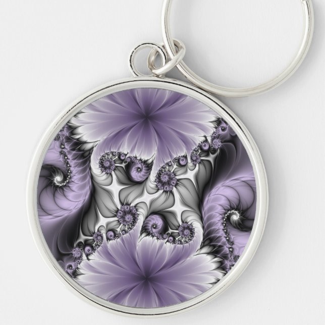 Lilac Illusion Abstraktes florales Fraktal Kunstfa Schlüsselanhänger (Vorne)