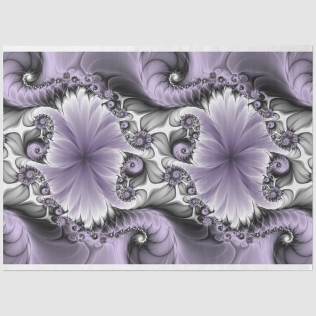 Lilac Illusion Abstraktes florales Fraktal Kunstfa Seidenpapier (Vorderseite)