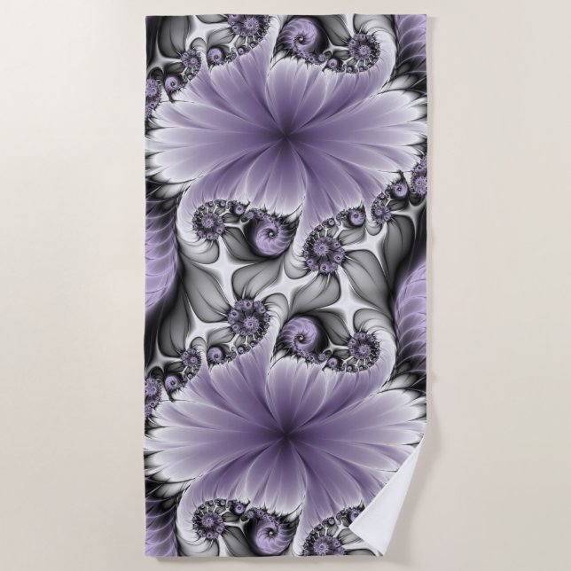 Lilac Illusion Abstraktes florales Fraktal Kunstfa Strandtuch (Vorderseite)