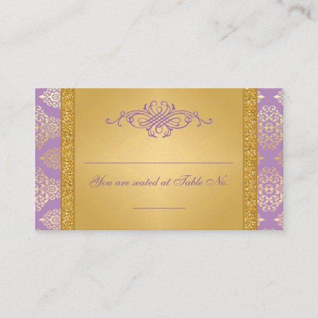 Lilac, IMITAT Glitzer, Damask Wedding Platzkarten (Vorderseite)