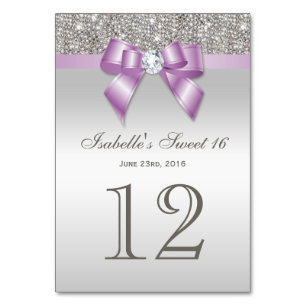 Lilac Imitats Bow Silver Sequins Sweet 16 Tischnummer