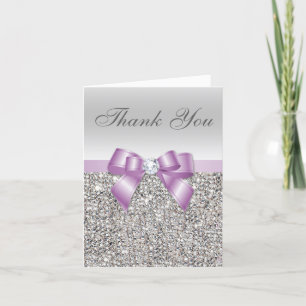 Lilac Imitats Bow Silver Sequins Vielen Dank Dankeskarte