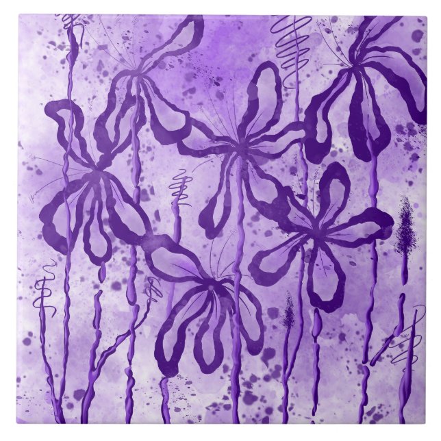 Lilac Inked Blume Fliese (Vorderseite)