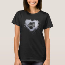 *~* Lilac Iridescent Heart Blume Black T-