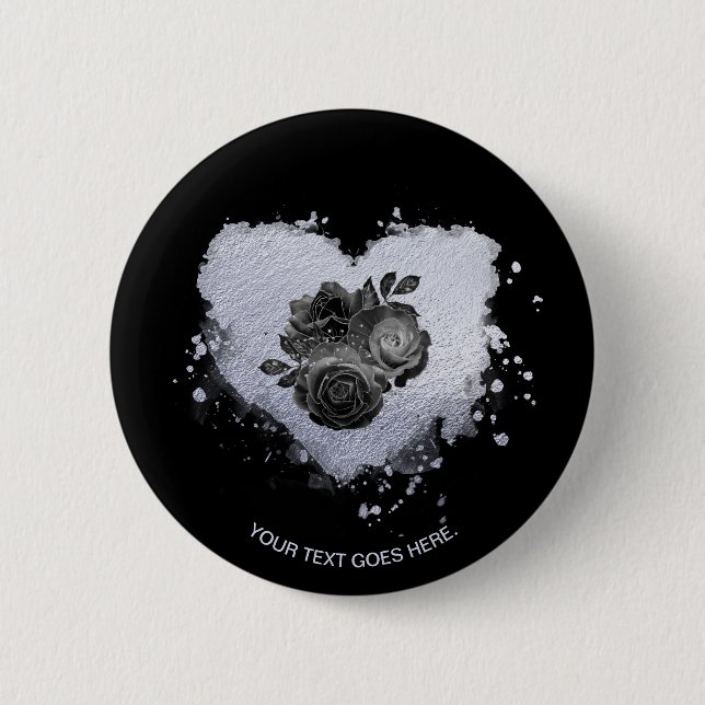 *~* Lilac Iridescent Heart Blume Schwarze Anpassun Button (Vorderseite)