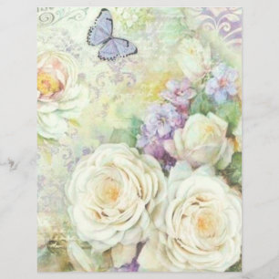 Lilac Ivory Floral Decoupage Scrapbook Paper