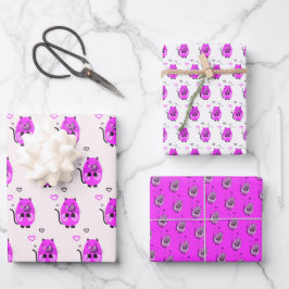 Lilac-Katzenmuster Geschenkpapier Set
