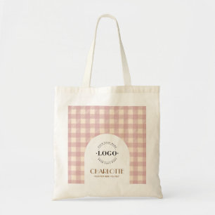 lilac lanavder lila Gingham Preppy Logo Business Tragetasche