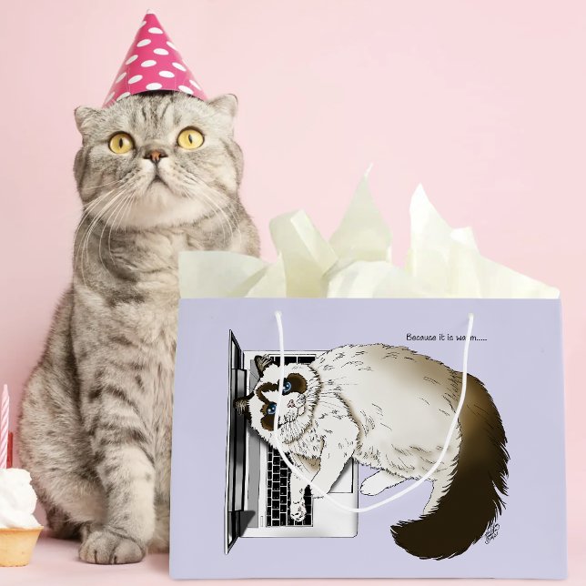 Lilac Laptop Cat Funny Niedlich Große Geschenktüte (Von Creator hochgeladen)