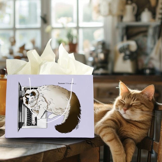 Lilac Laptop Cat Funny Niedlich Große Geschenktüte (Von Creator hochgeladen)