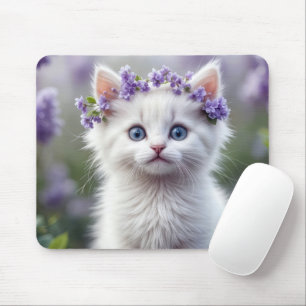 Lilac Laurel on White Kitten Mousepad