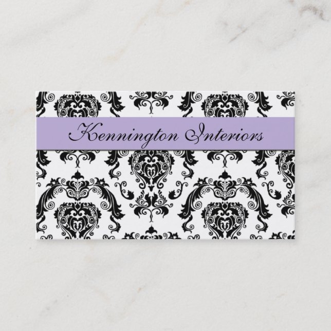 Lilac Lave violet noir Damask Lace Cartes de visit (Devant)