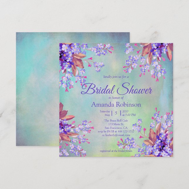 Lilac Lavender Blume Brautparty Einladung (Vorne/Hinten)