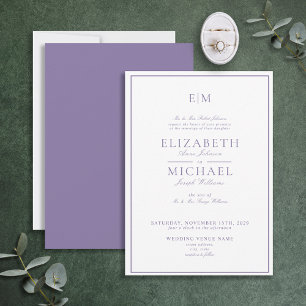 Lilac Lavender Classic Script Monogram Wedding Einladung