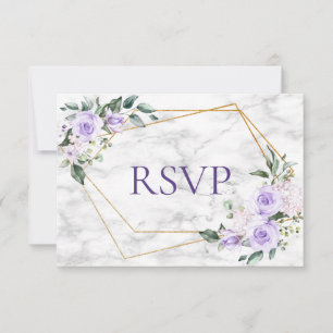 Lilac Lavender Gold Geometric Floral Wedding RSVP Karte
