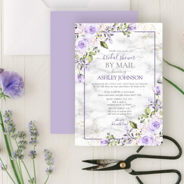 Lilac Lavender Gold Marble Floral Shower by Mail Einladung (Von Creator hochgeladen)