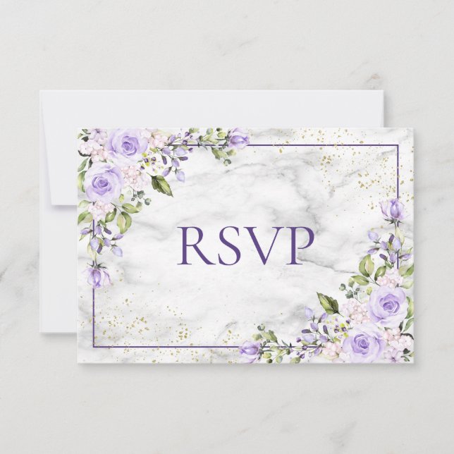 Lilac Lavender Gold Marble Floral Wedding RSVP (Vorderseite)