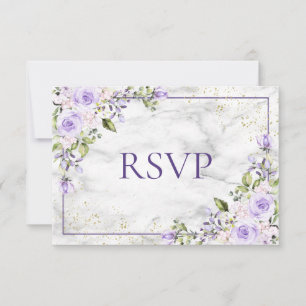 Lilac Lavender Gold Marble Floral Wedding RSVP