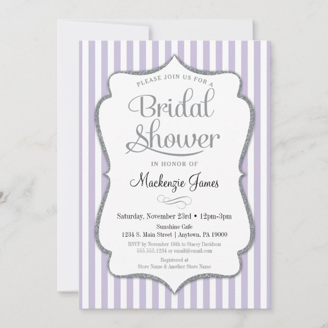 Lilac Lavender Gray Bridal Dusche Einladung (Vorderseite)