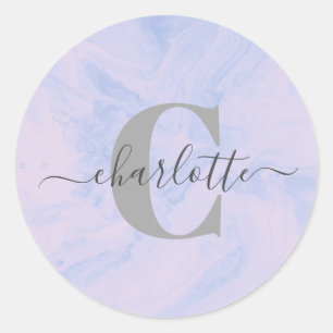 Lilac Lavender Marble Elegant Monogram Name Runder Aufkleber