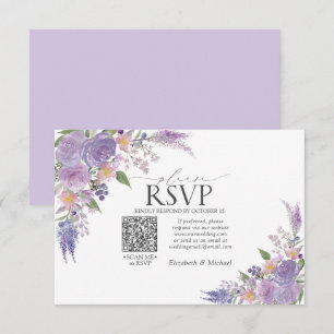 Lilac Lavender Mauve Floral QR Code Wedding RSVP Karte