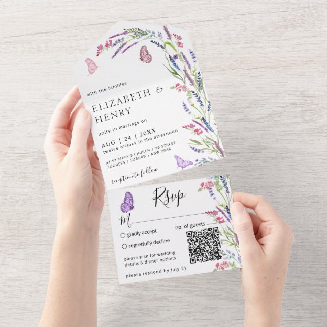 Lilac Lavender Mauve Wedding Qr Code All In One Einladung (Abreißen)