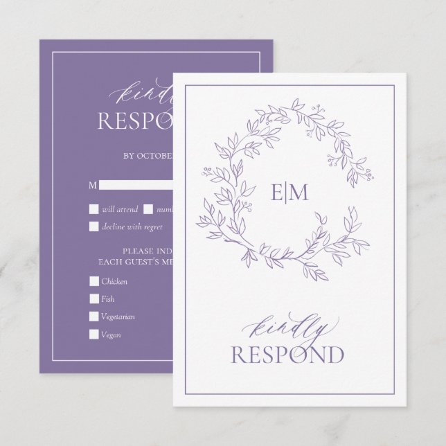 Lilac Lavender Monogramme Mariage Carte RSVP (Devant / Derrière)