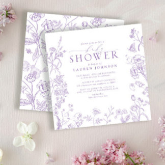 Lilac Lavender Viktorianisch Floral Baby Dusche Einladung