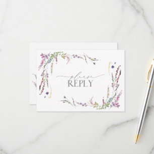 Lilac Lavender Wildblumen Watercolor Wedding RSVP