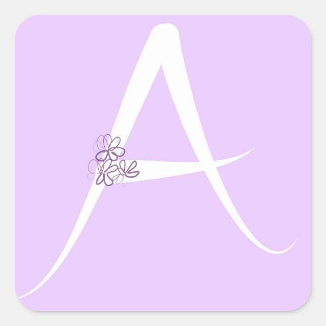 Lilac Letter A Quadratischer Aufkleber (Vorderseite)