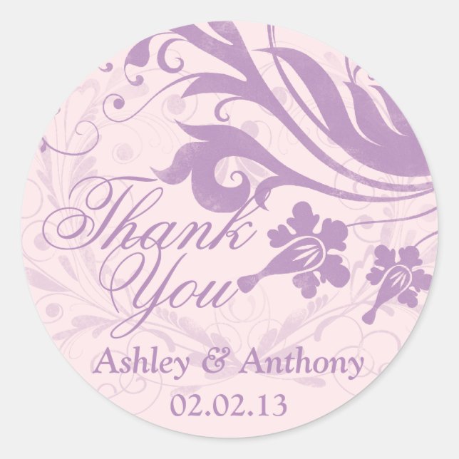 Lilac Lila Blush Floral Wedding Vielen Dank Runder Aufkleber (Vorderseite)