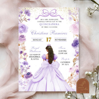 Lilac Lila Coquette Bow Princess Quinceanera Einladung