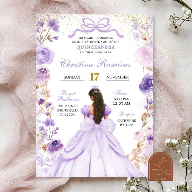 Lilac Lila Coquette Bow Princess Quinceanera Einladung (Von Creator hochgeladen)
