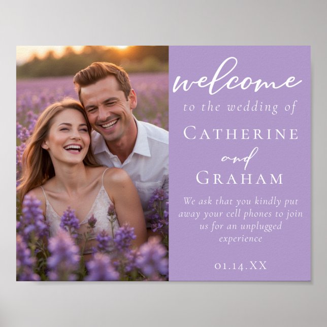 Lilac Lila Couple Foto Wedding Willkommen Poster (Vorne)