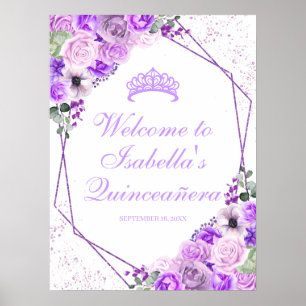 Lilac Lila Floral Quinceanera Begrüßungszeichen Poster