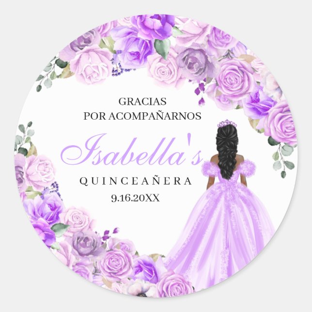 Lilac Lila Floral Quinceanera Round Stickers (Vorderseite)