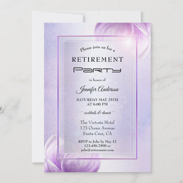 Lilac Lila Floral Retirement Party Einladung (Vorderseite)