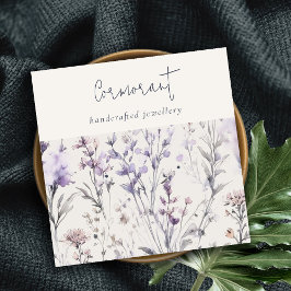 Lilac Lila Floral Script Earring Stud Holder Quadratische Visitenkarte