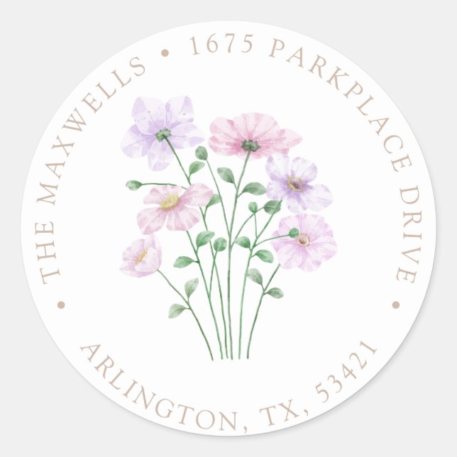 Lilac Lila Floral Wildblume Rücksendeadresse Runder Aufkleber (Vorderseite)