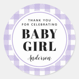 Lilac Lila Gingham Kariert Danke, Baby Girl Runder Aufkleber