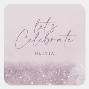 Lilac lila Glitzer elegant Geburtstag schön Quadratischer Aufkleber