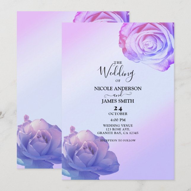 Lilac Lila Glow Rose Elegante Hochzeit der Blumen Einladung (Vorne/Hinten)